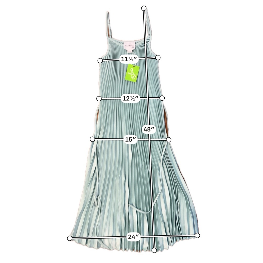 NWT Sam Edelman Hammered Satin Plissé Midi Dress Mint Green - M - Picture 4 of 6